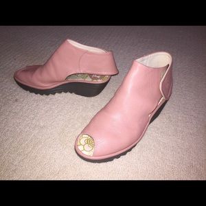 Fly London pink calfskin wedge